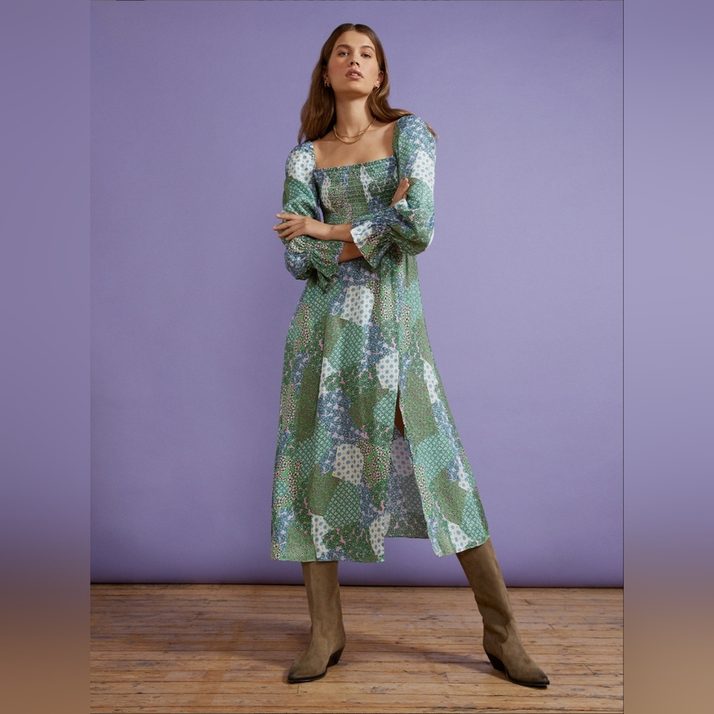 KITRI Jolene Mixed Floral Print Shirred Dress 